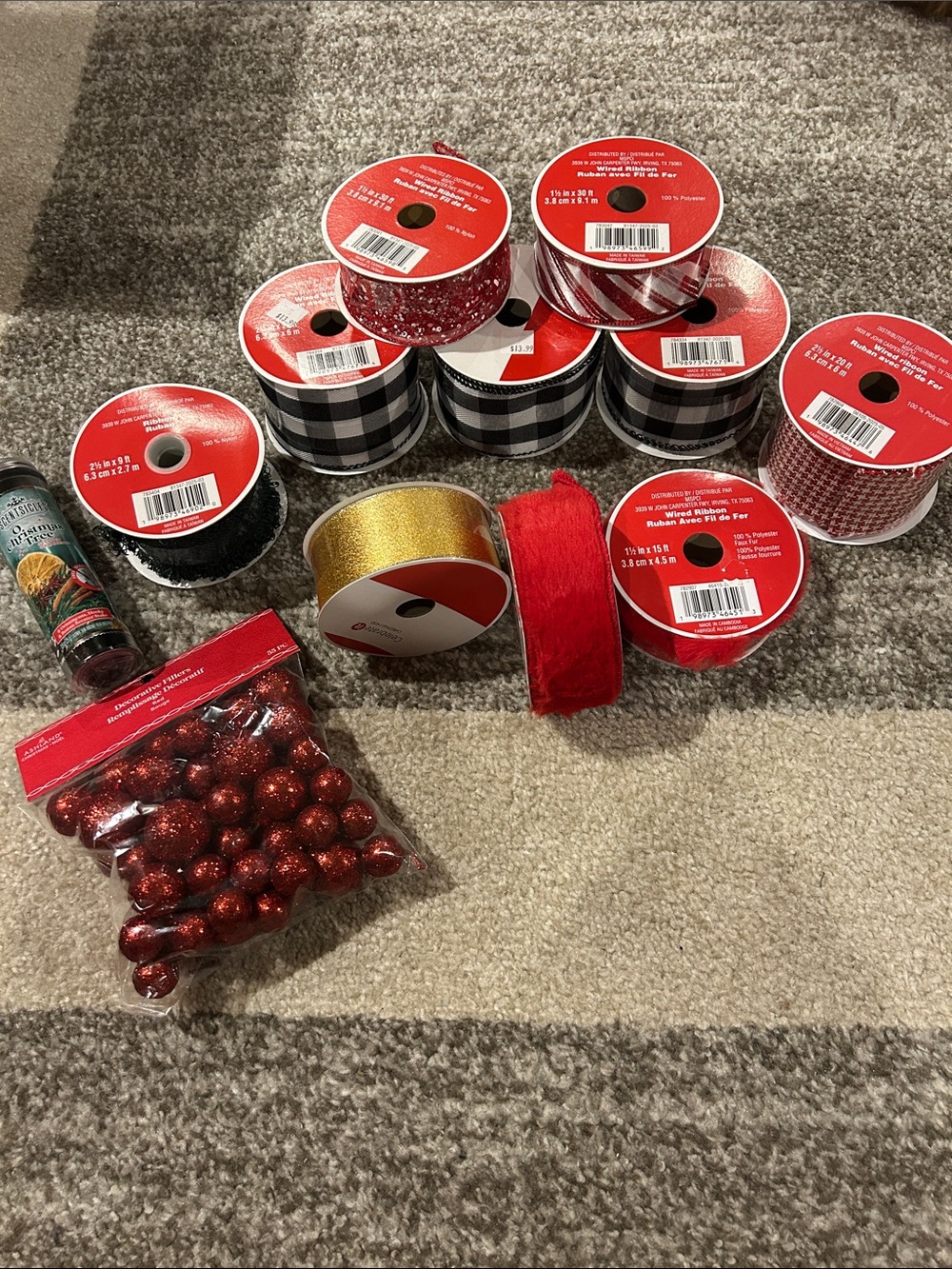 Holiday Ribbon Craft assorted Set - Red, Silver, Gold, Green, plaid
